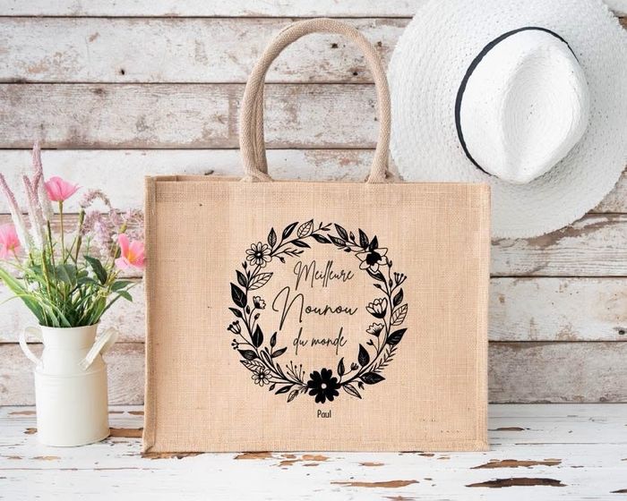 Sac en jute cadeau nounou personnalisé