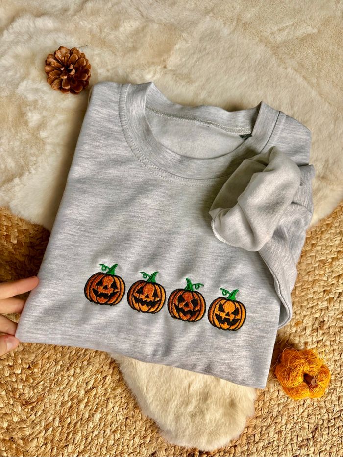 Sweat brodé unisexe citrouilles Halloween – style automne cosy, citrouille Jack O’Lantern - photo numéro 2