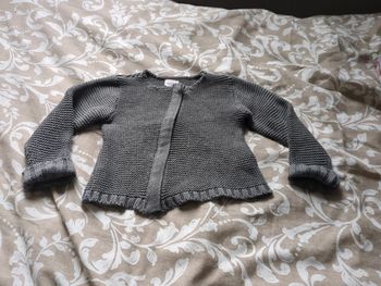 Gilet grosse maille gris paillettes argent 2 ans Tao zip asymétrique