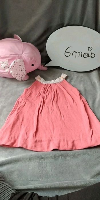 Robe doublée rose saumoné avec col blanc à pois Fille 6 mois 100% coton Born to be Tape à l'œil