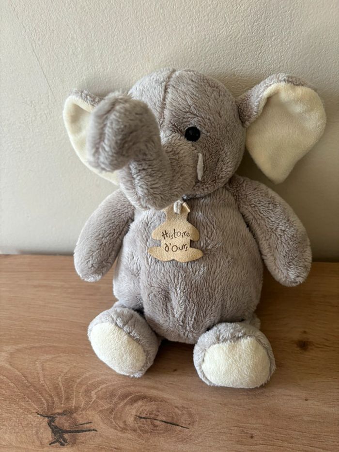 Doudou peluche éléphant boule gris écru histoire d ours