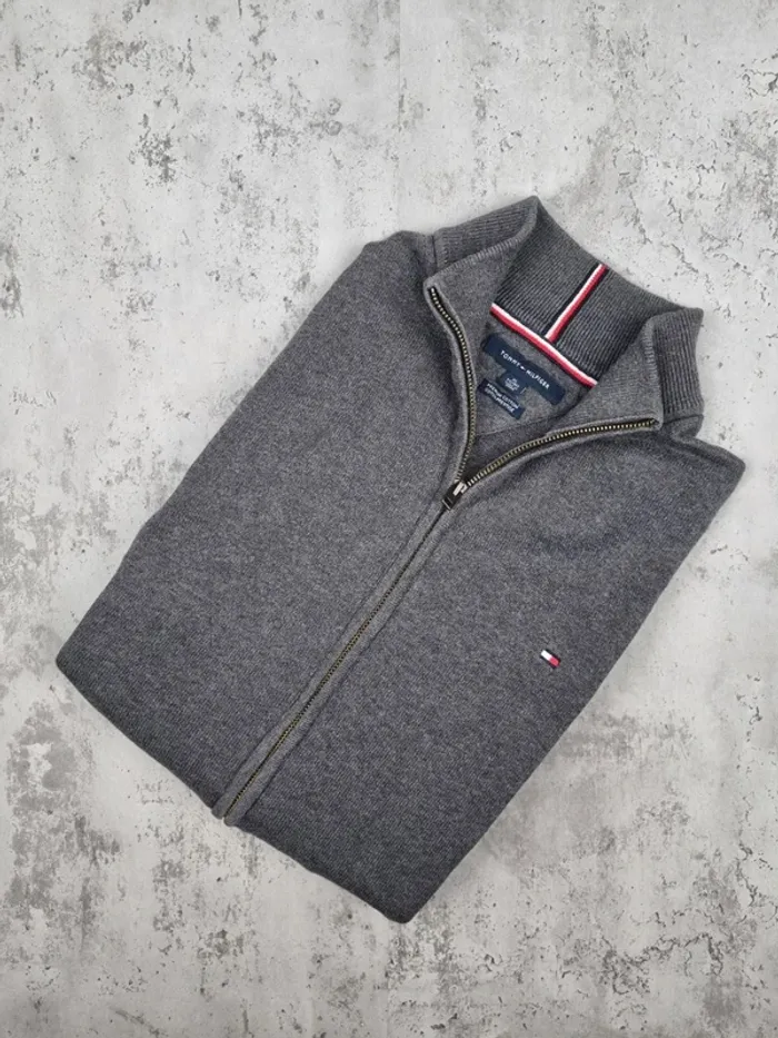 Veste zippée Tommy Hilfiger gris foncé – Taille XL Hommes (mesures en photos)