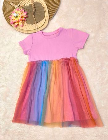 🌈 Robe Trimmings , bi matière avec tulle arc en ciel 2-3 ans 