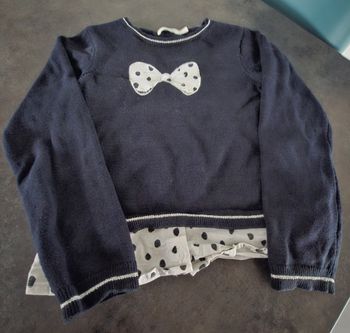 🎀 Pull fille bleu marine avec nœud – effet chemise 