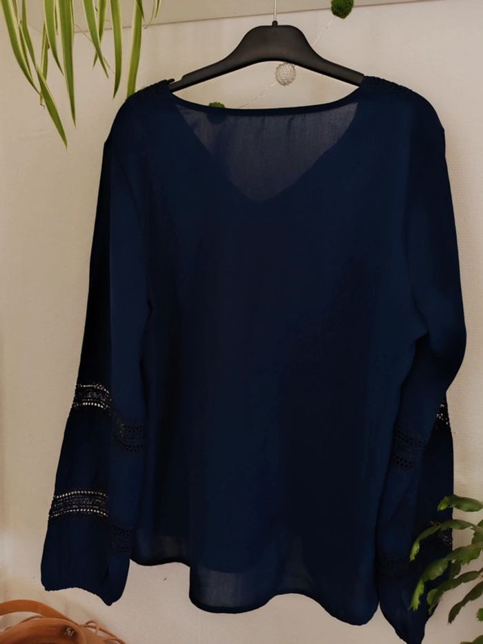 Blouse manches longues bleu marine ajourée - photo numéro 6