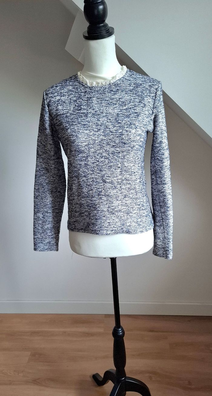 Pull chiné bleu marine et blanc T.38 Naf Naf - photo numéro 2