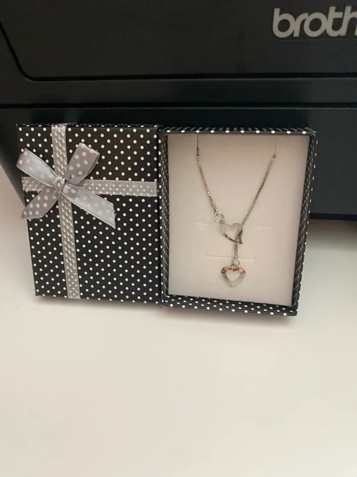 collier pendentif coeur suspendu double coeur argenté