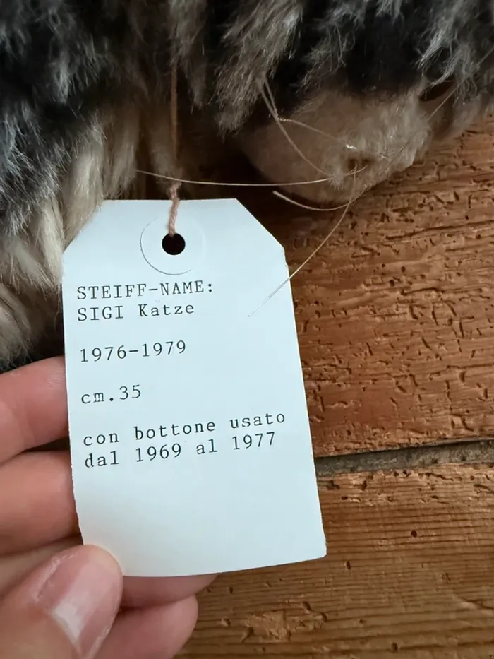 Peluche Chat Steiff ancienne Sigi Katze grand 35cm gris rayé 35cm 1976-79 vintage - photo numéro 5