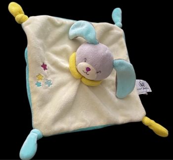 ❤️B3957 Doudou Plat Mouchoir Lapin Jaune Bleu Etoiles Tout Petits SYSTEME SUPER U
