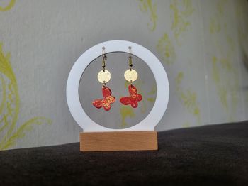 Boucles d'oreilles papillons rouges & dorées