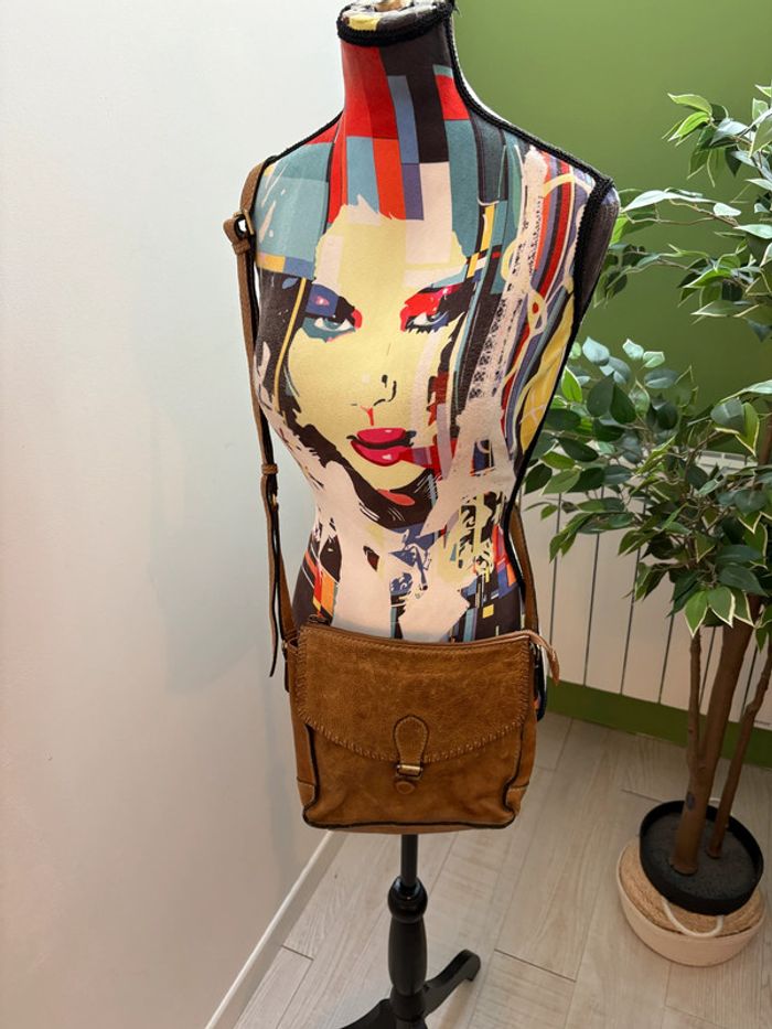 Sac à bandoulière en cuir couleur marron clair Colorado - photo numéro 4