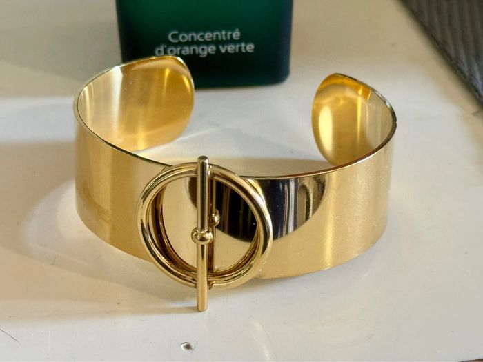 Jonc large ouvert cercle tige traversante acier inoxydable or