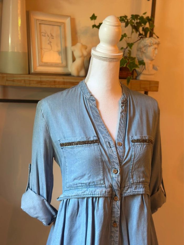 Robe bleu clair coupe midi taille XS Zara - photo numéro 3