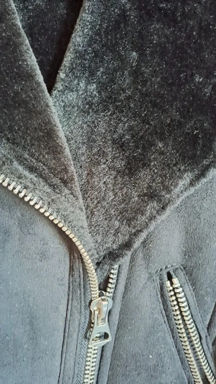 Perfecto noir fausse fourrure / Veste en daim / Blazer fausse fourrure / Veste Femme Noir - photo numéro 4