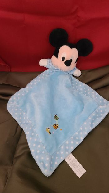 Disney doudou mickey souris plat losange bleu blanc pois coccinelle