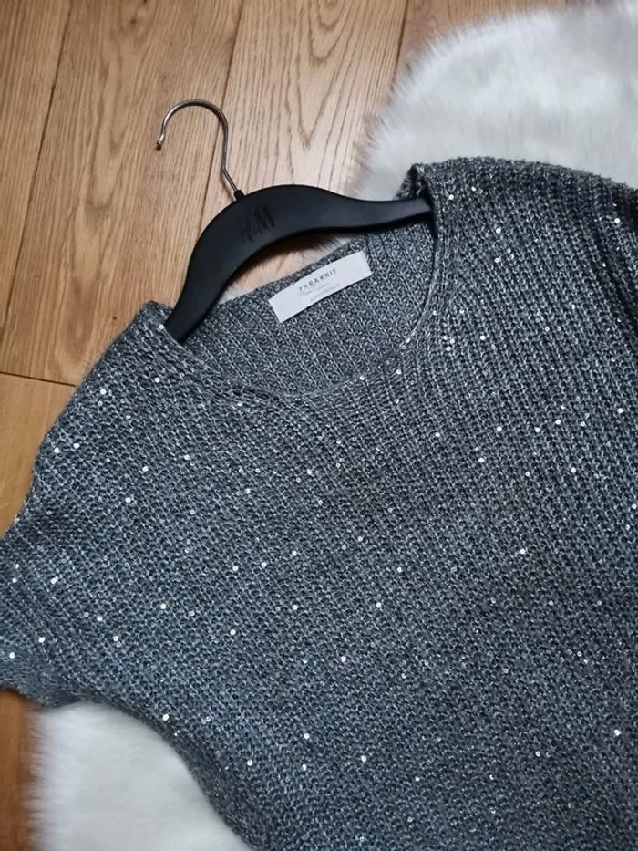 Pull en maille à sequins gris Zara - photo numéro 3
