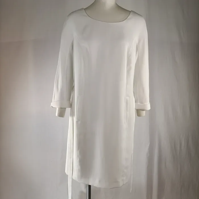 Robe droite blanche Caroll T42 manches 3/4 ceinture amovible minimaliste chic - photo numéro 2