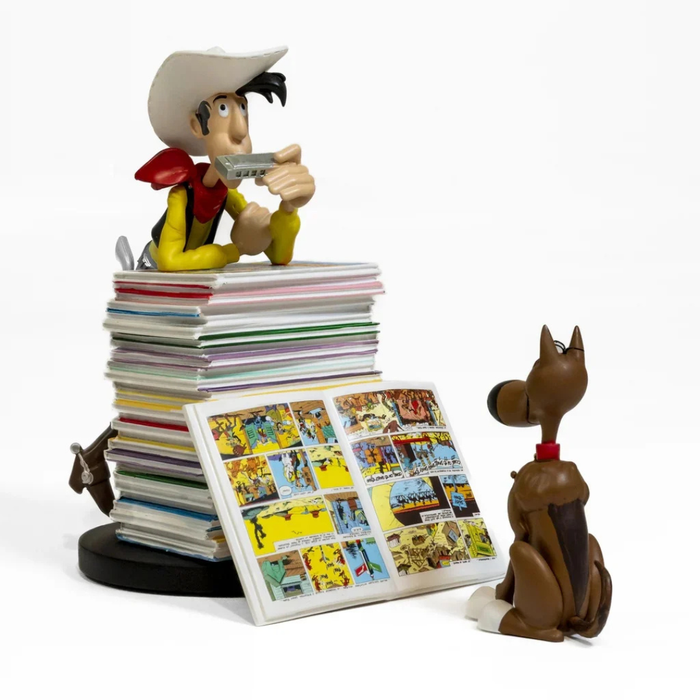 LUCKY LUKE - Lucky Luke & Rantanplan sur pile de BD - Figurine 25cm - photo numéro 6