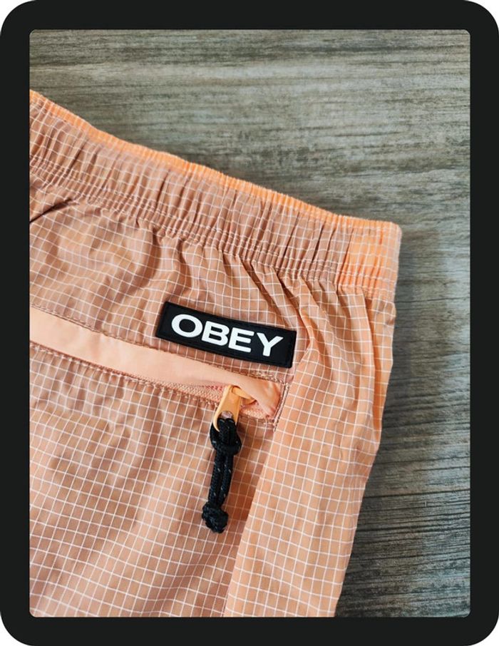 Short de bain orange carreaux blanc Obey Taille M - photo numéro 3