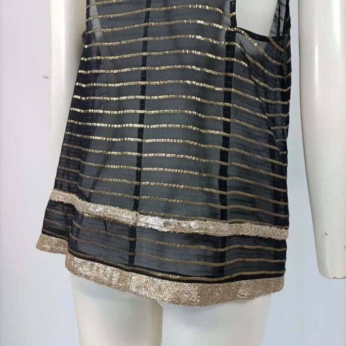 Top Transparent Noir et Dorée Sequin rayé or soie haut élégant fêtes, cérémonies taille 42-44 A208 - photo numéro 3