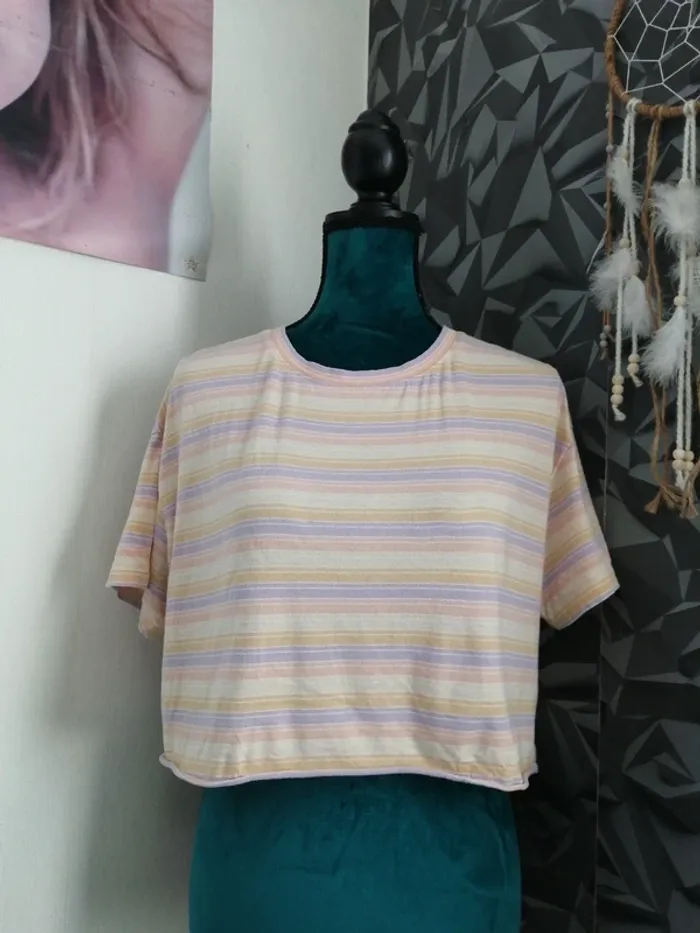Tee-shirt crop top à rayures pastelles / don't call me jennyfer / (S)
