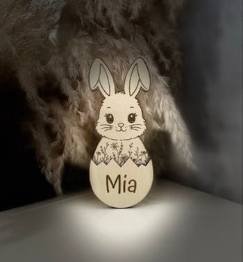 Décoration Pâques en bois lapin gravé