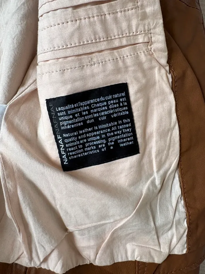 Veste en cuir marron Naf Naf 100% agneau – T.40 - photo numéro 4