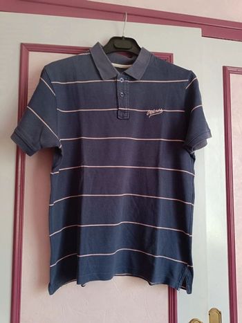 Polo violet/ bleu rayé rose T.L