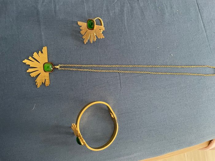 Parure bijoux dorés – collier, bracelet, bague