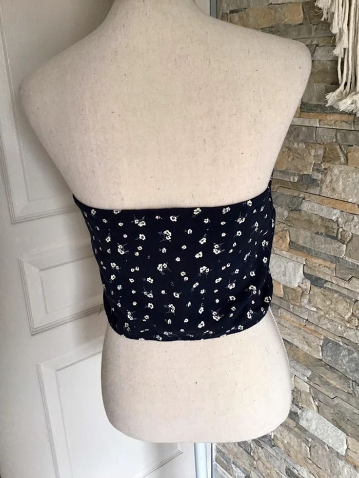 Top dos nu de coloris bleu marine petites fleurs de taille XL en coton - photo numéro 3