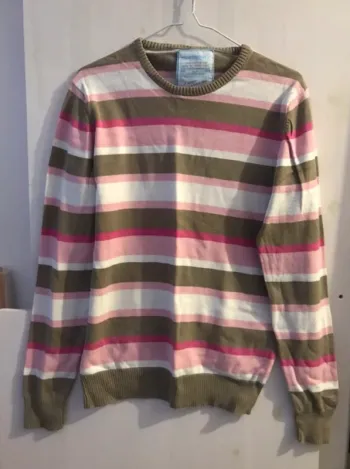 Pull col rond crossby manches longues rose blanc taille S