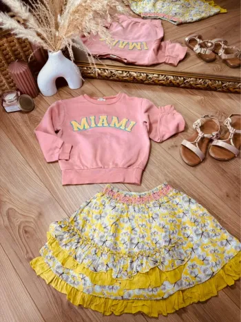 Taille 6 ans tenue 2 pièces fille Orchestra Little cigogne rose jaune * miami * 🌸
