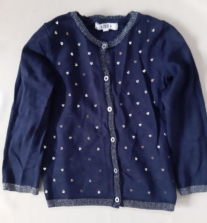 Gilet en coton bleu marine fille - cœurs - 4 ans - photo numéro 2
