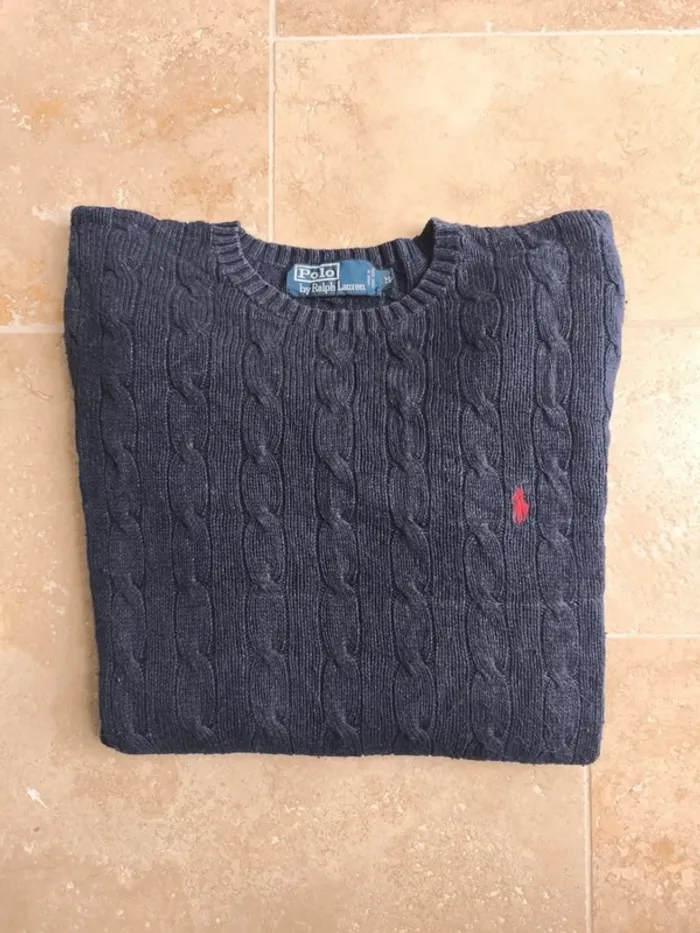 Pull torsadé Ralph Lauren homme M col rond en soie excellent état