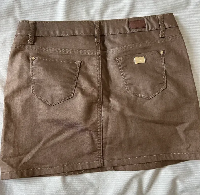 Mini jupe simi cuir chocolat taille 40 - photo numéro 3