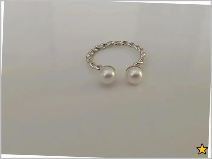 Bague argentée avec perle blanche, acier inoxydable - photo numéro 3