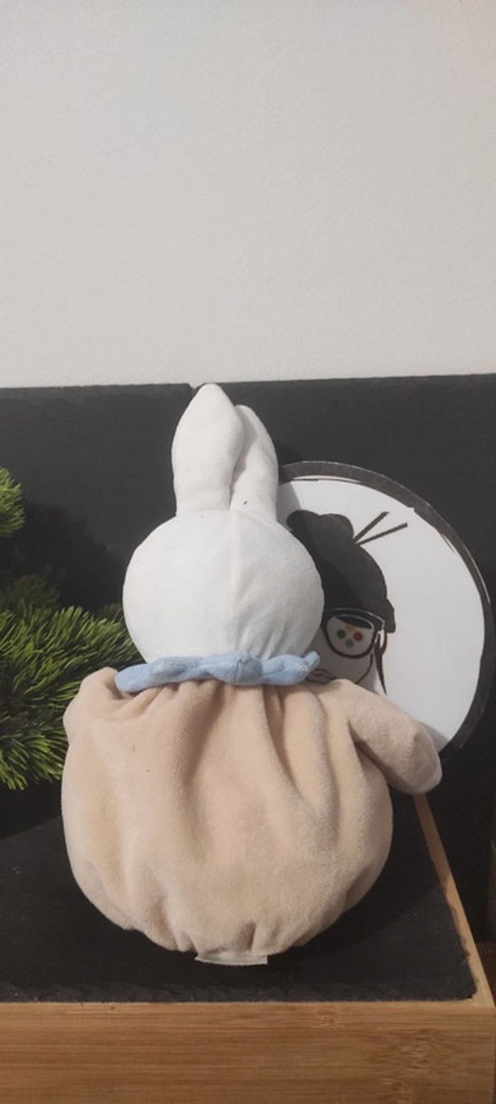 doudou Peluche lapin boule klorane marron blanc bleu beige - photo numéro 2