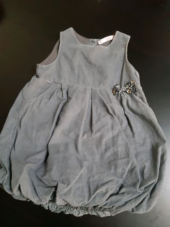 Robe gris velours noeufs liberty moutarde bebe fille 18 mois