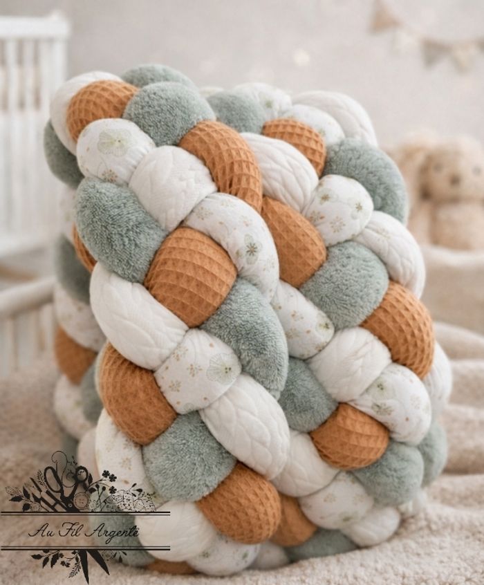 Tresse de lit fine en 4 épis de 2m80 fleurs de nénuphars