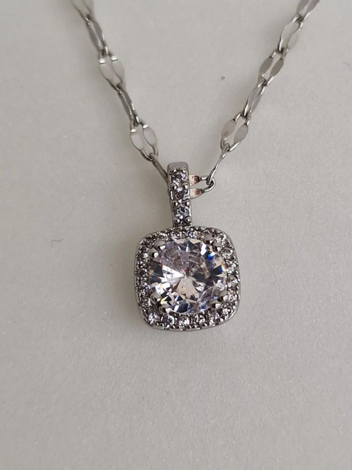 Collier Ras Coup Acier Argenté Zirconiums - photo numéro 13