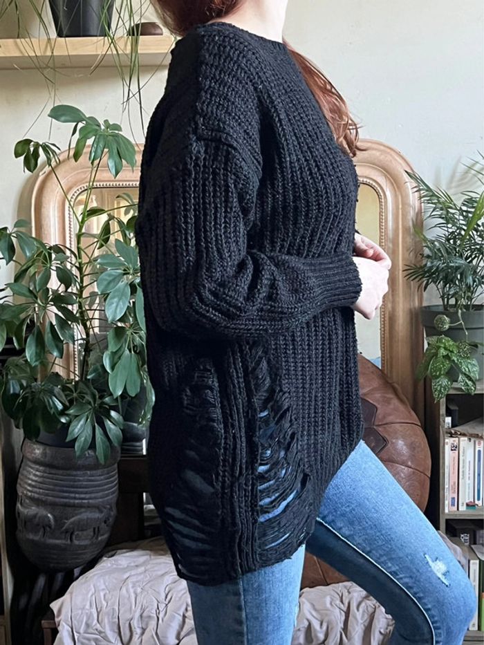 Pull d’hiver ample et long avec manches chauves-souris - noir - photo numéro 9