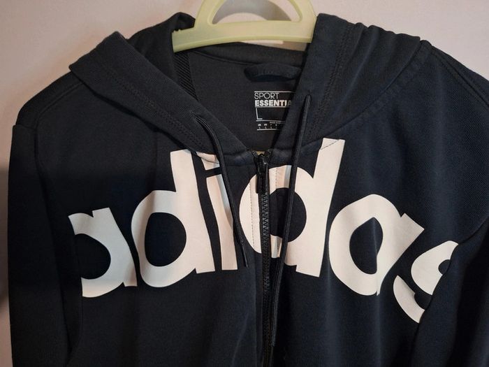 Sweat à capuche zippé adidas noir vintage - taille L - photo numéro 2