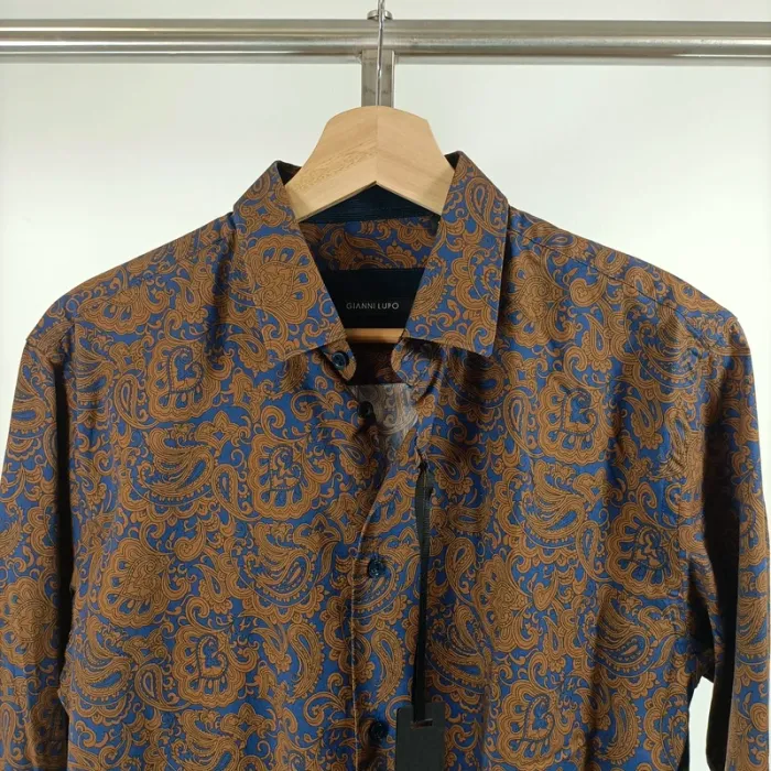 Chemise manches longues à motifs bleu et marron - baroque, cachemire - Taille S - A026 - photo numéro 2