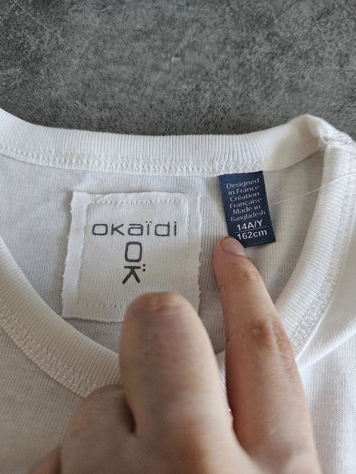 T-shirt à manches longues slim unisexe - Taille 14 ans (162cm) - Okaidi (NEUF étiquetté) - Blanc uni - photo numéro 2