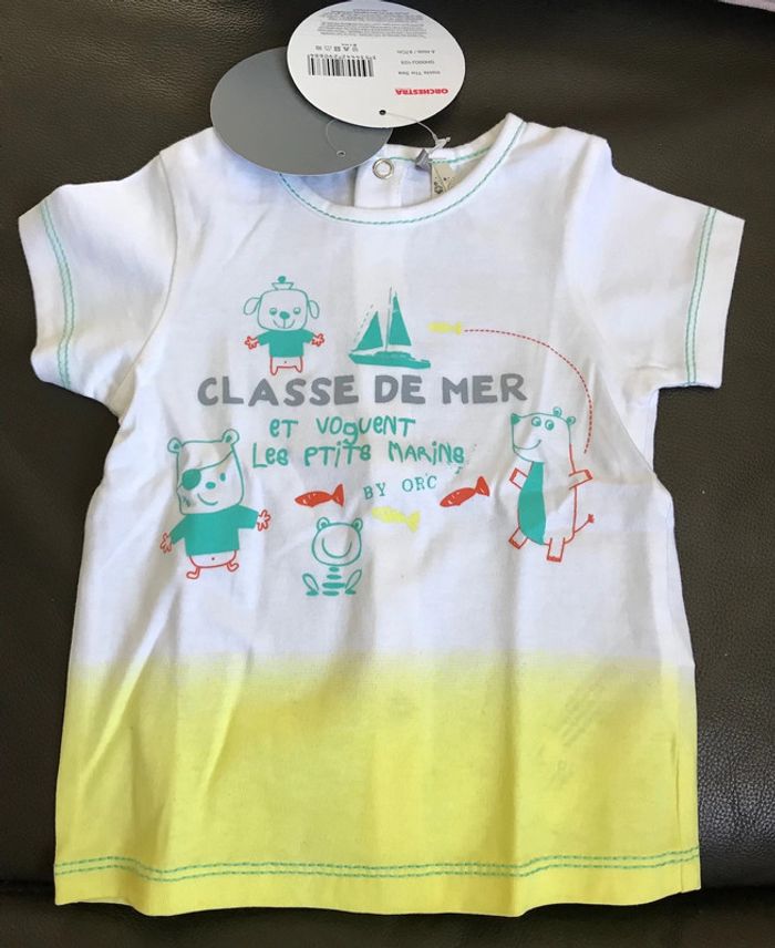 T shirt neuf orchestra classe de mer bébé 6 mois entièrement deboutonnable