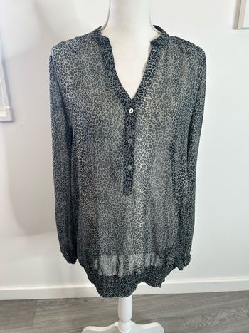 Blouse transparente léopard gris marron T44 XXL