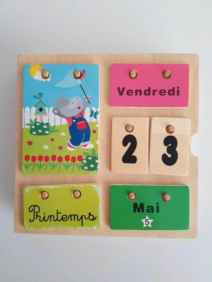 Coffret en bois date du jour hippopotame - photo numéro 2