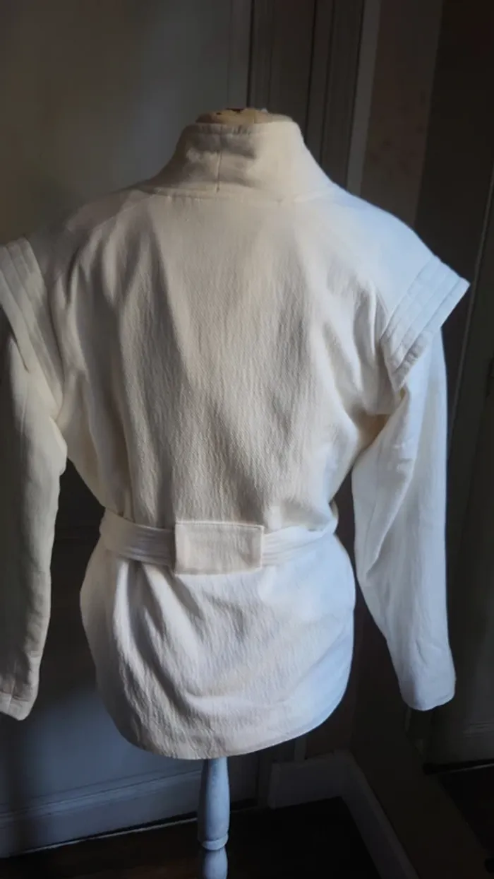 Manteau Veste Kimono t 34 36 Valentin Bérénice mi saison ceinturée blanc Coton - photo numéro 7
