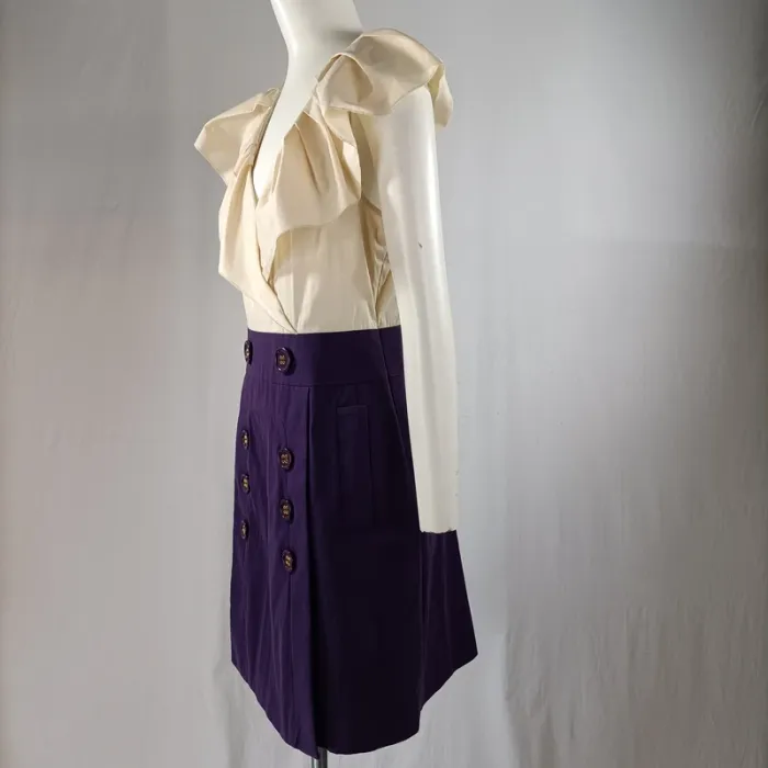 Robe BCBG Max Azria taille 36 crème et violet boutons style rétro chic A1351 - photo numéro 7