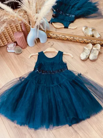 Taille 2 ans Robe créateur fille TAO bleu marine * sequins tulle * 💙